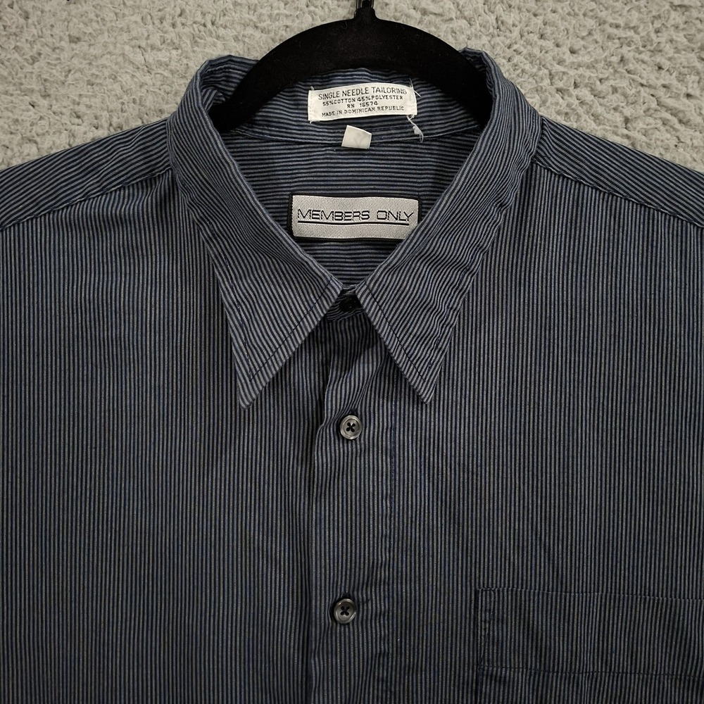Vintage MEMBERS ONLY Shirt Men's LARGE Gray Striped Button Up Long Sleeve Classy
